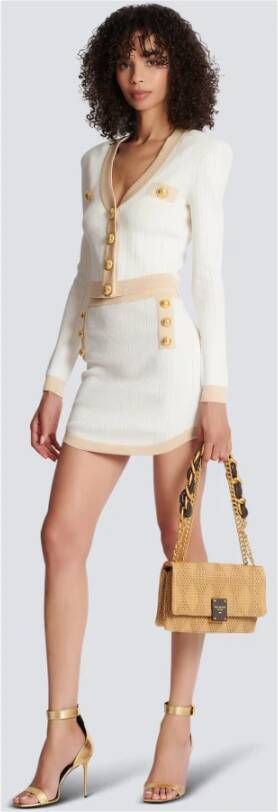 Balmain Geknipte gebreide cardigan met gouden afwerking Wit Dames