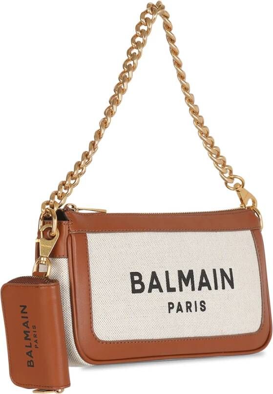Balmain Canvas B-Army clutch bag with leather panels Beige Dames