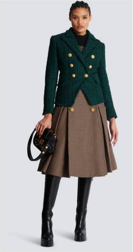Balmain 6-button tweed jacket Groen Dames