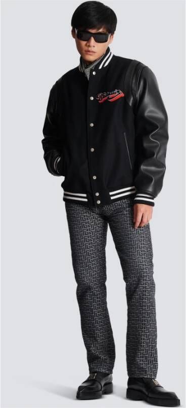 Balmain leather and wool jacket Zwart Heren