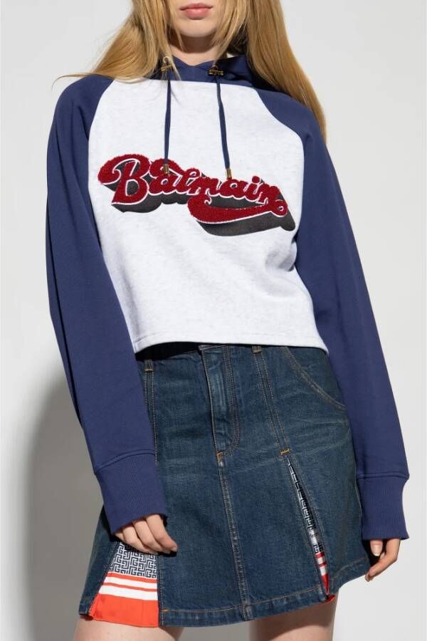 Balmain Crop hoodie met logo Blauw Dames