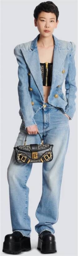 Balmain Blaze leather clutch bag with jacquard monogram Zwart Dames