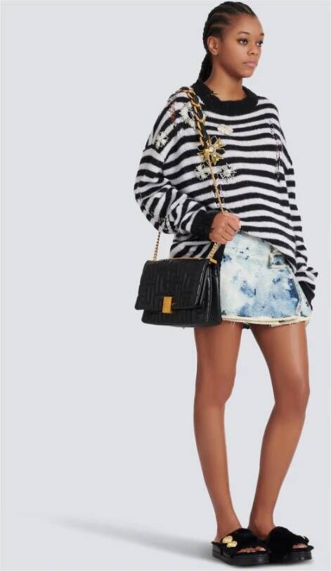 Balmain 1945 Soft medium bag in quilted leather Zwart Dames