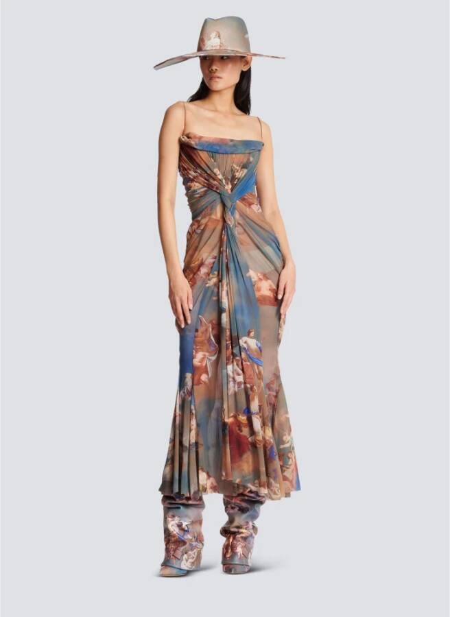 Balmain Sky printed draped tulle maxi dress Meerkleurig Dames
