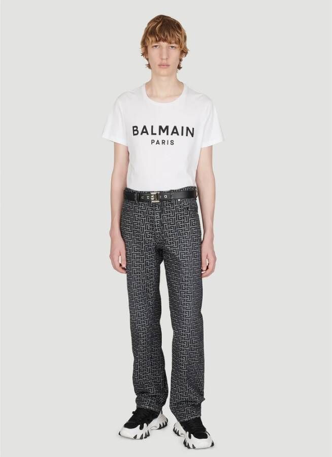 Balmain Denim Jeans met Jacquard Monogram Zwart Heren
