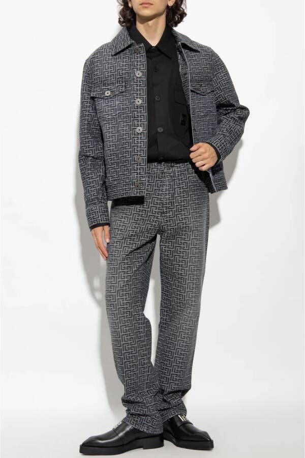 Balmain Denimjack met monogram Grijs Heren