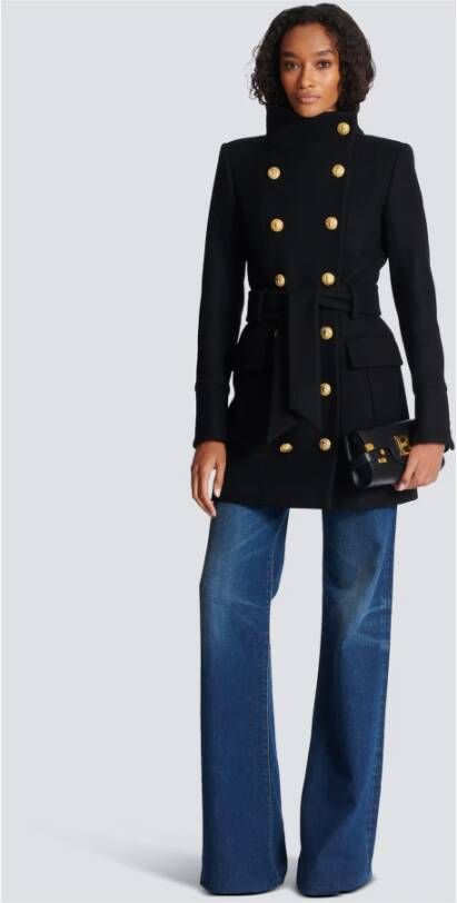 Balmain Officer coat with belt Zwart Dames