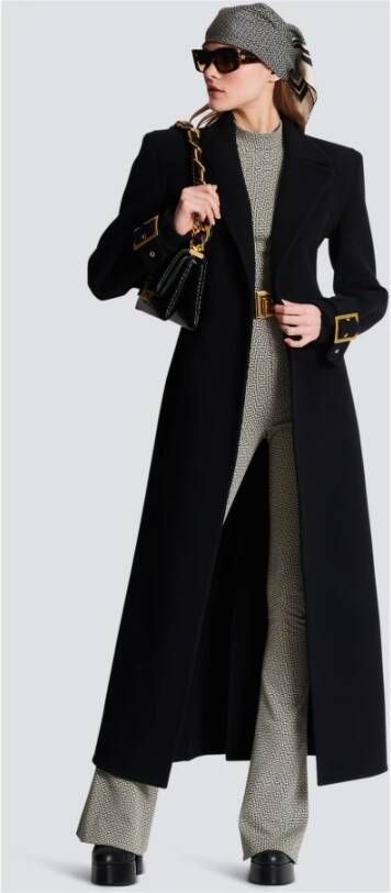 Balmain Manteau long à ceinture Zwart Dames