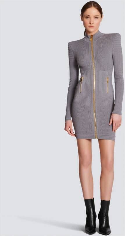 Balmain Robe courte en maille Grijs Dames