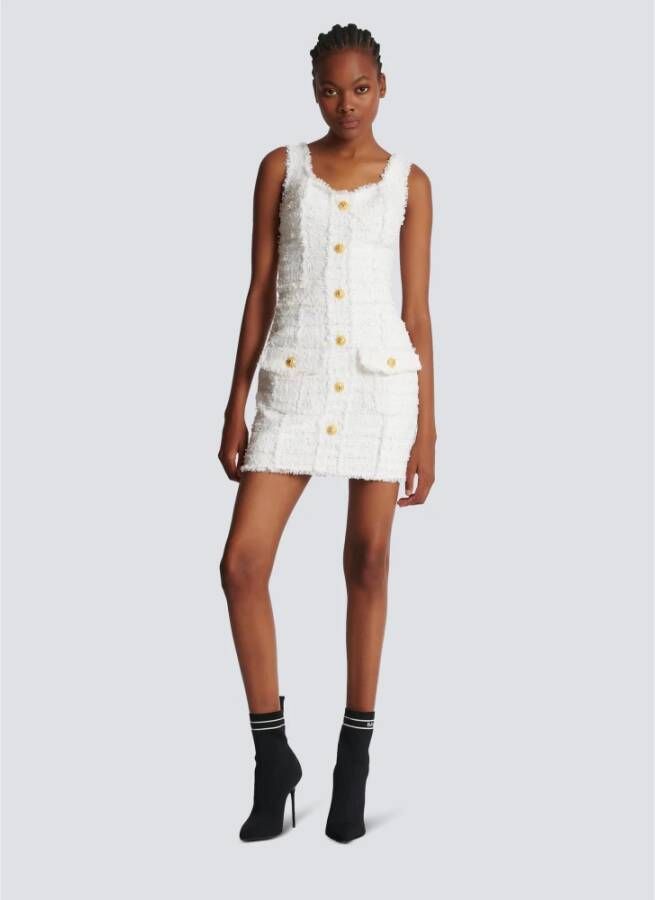 Balmain Tweedjurk met bandjes Wit Dames