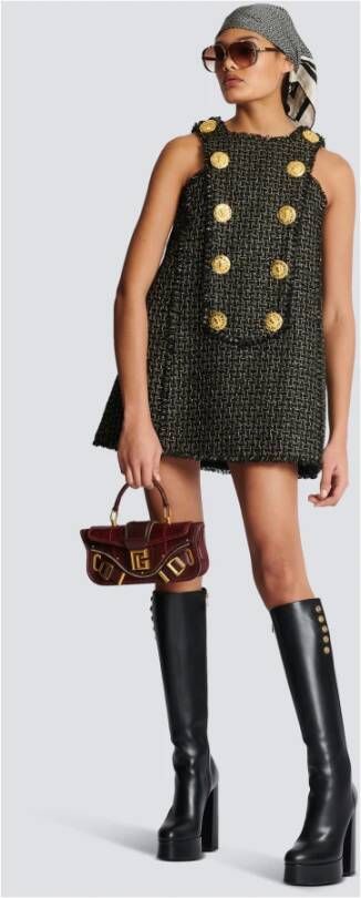 Balmain Sleeveless lurex tweed dress with buttons Zwart Dames