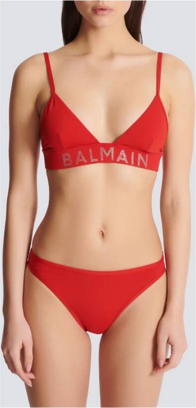 Balmain Driehoekige bikini met strass-steentjes Rood Dames