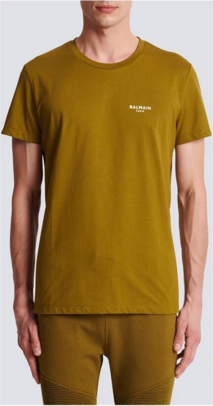 Balmain Eco-verantwoord katoenen T-shirt met logo print Groen Heren