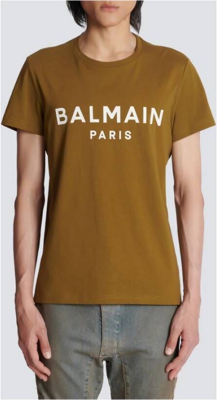 Balmain Eco-verantwoord katoenen T-shirt met logo print Groen Heren