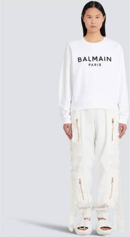 Balmain Ecologisch ontworpen katoenen sweatshirt met logo-print. Wit Dames