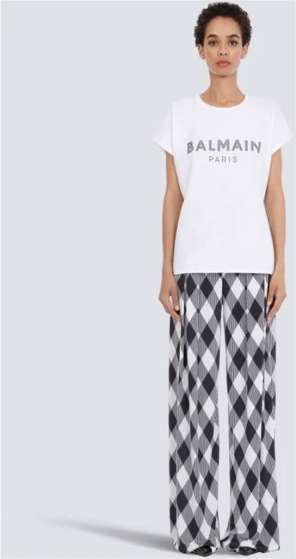 Balmain Ecologisch ontworpen katoenen T-shirt met strass logo Wit Dames