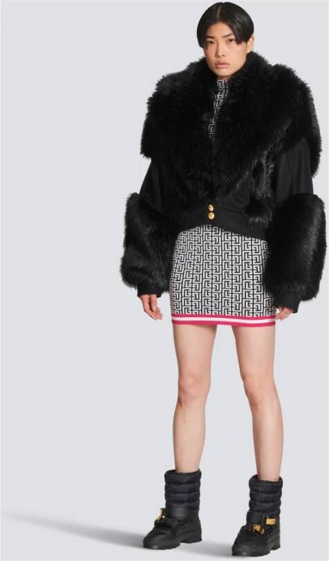 Balmain Wool and faux fur jacket Zwart Dames