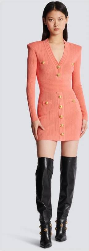 Balmain Fijngebreide jurk met knopen Roze Dames