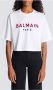 Balmain Flocked Paris cropped T-shirt Kort Paris T-shirt met flockprint Pink White Dames - Thumbnail 5
