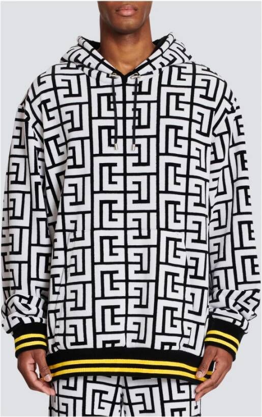 Balmain Fluweel hoodie met groot monogram Zwart Heren