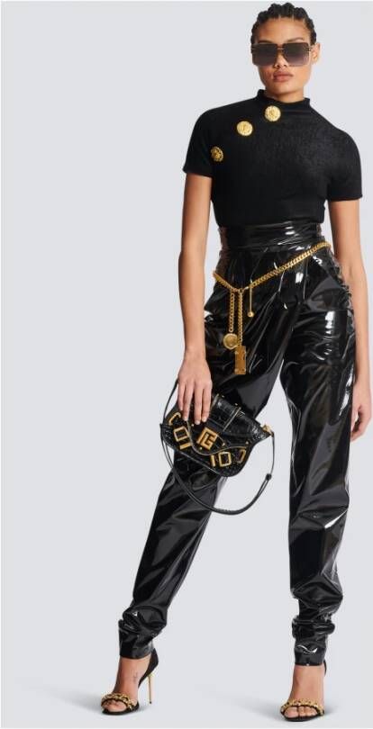 Balmain Fluwelen T-shirt Zwart - Foto 4