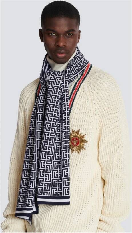 Balmain Gebreide sjaal met monogram Blauw Heren