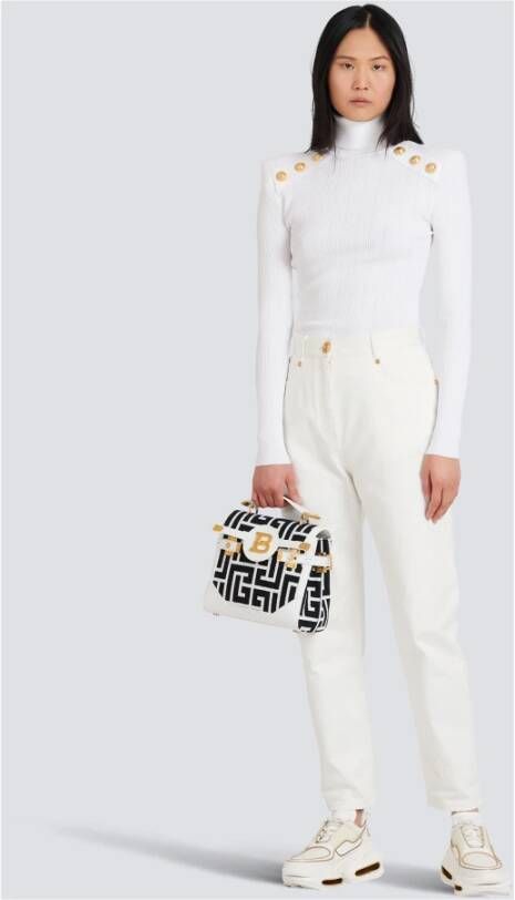 Balmain Gebreide trui met goudkleurige knopen Wit Dames