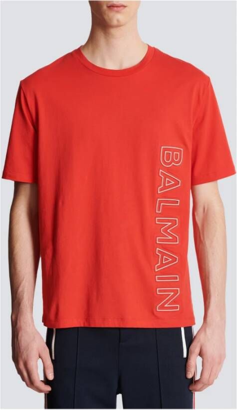 Balmain Geëmbosseerd T-shirt Rood Heren