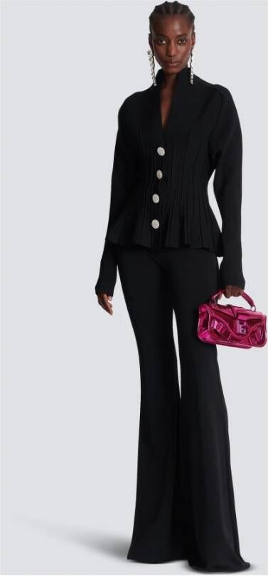 Balmain Geribbelde gebreide peplum cardigan Zwart Dames