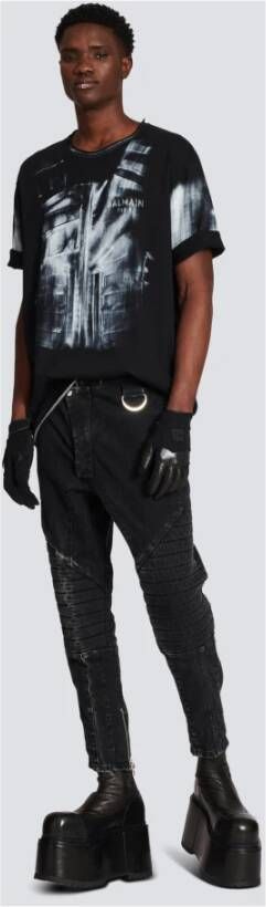 Balmain Geribbelde katoenen slim-fit jeans Zwart Heren