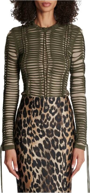 Balmain Geweven jersey top Green Dames