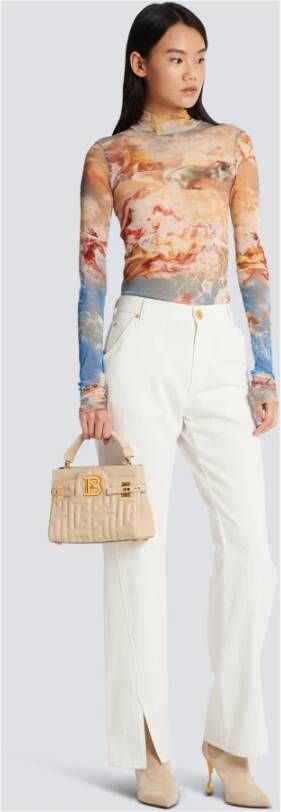 Balmain B-Buzz 22 Top Handle bag in monogram quilted leather Beige Dames