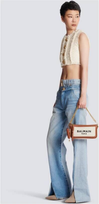 Balmain B-Army canvas clutch bag with leather inserts Bruin Dames