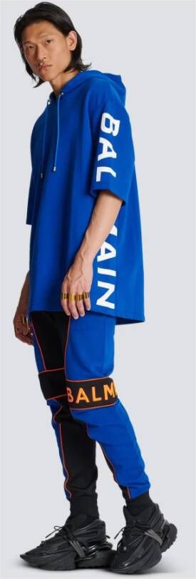 Balmain Oversized hoodie in eco-responsible cotton with logo print Blauw Heren