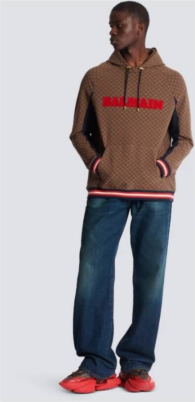 Balmain Hoodie met jacquard Bruin - Foto 4