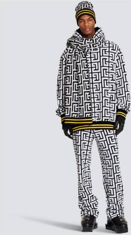 Balmain Velvet hoodie with large monogram Zwart Heren