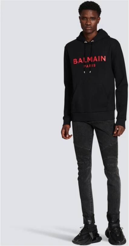 Balmain Cotton sweatshirt with Paris logo print Zwart Heren