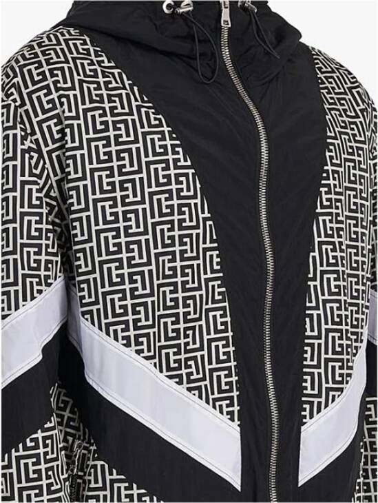Balmain Ivoor Nylon Jas met Rits en Capuchon Black Heren