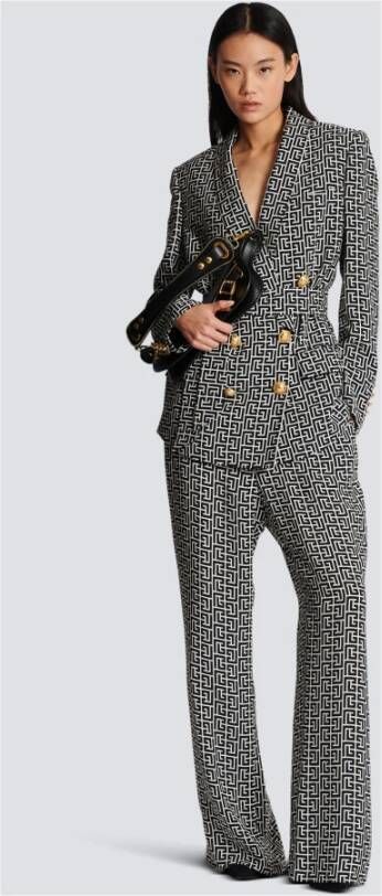 Balmain Jas met sjerpkraag en monogramprint Zwart Dames