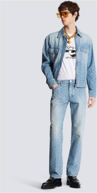 Balmain Monogram jacquard denim jeans Blauw Heren