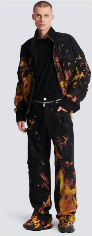 Balmain Jeans met vuurprint en inzetstukken Oranje Heren
