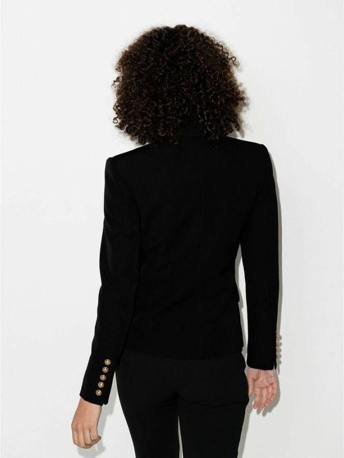 Balmain Jersey Blazer with Gold-tone Double-breasted Buttoned Fastening Zwart Dames