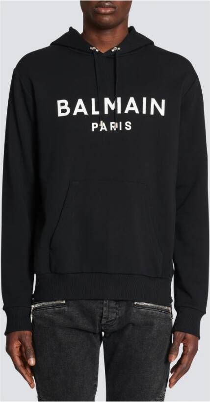 Balmain Katoenen bedrukte logo hoodie Zwart Heren