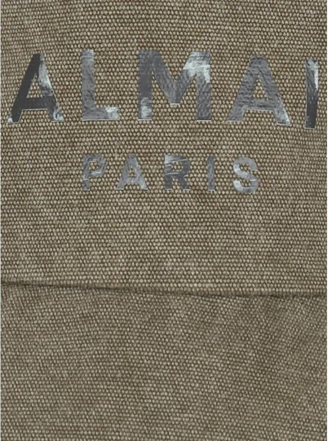 Balmain Katoenen canvas emmerhoed met Parijs logo Beige Heren