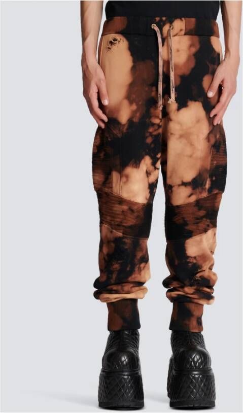Balmain Katoenen joggingbroek met verbrande print Bruin Heren