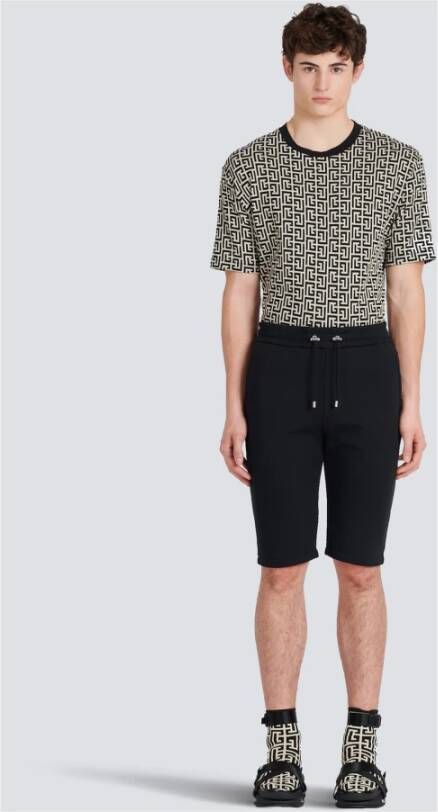 Balmain Katoenen shorts met flock Paris logo Zwart Heren