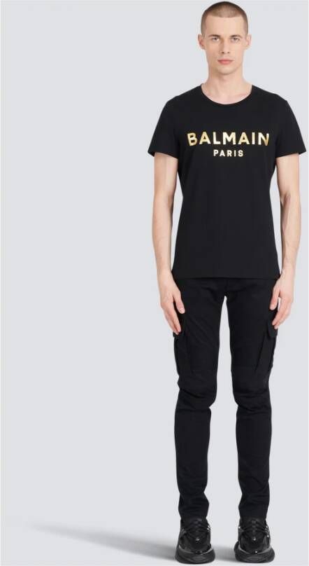 Balmain Katoenen T-shirt met bedrukt Paris logo Zwart Heren