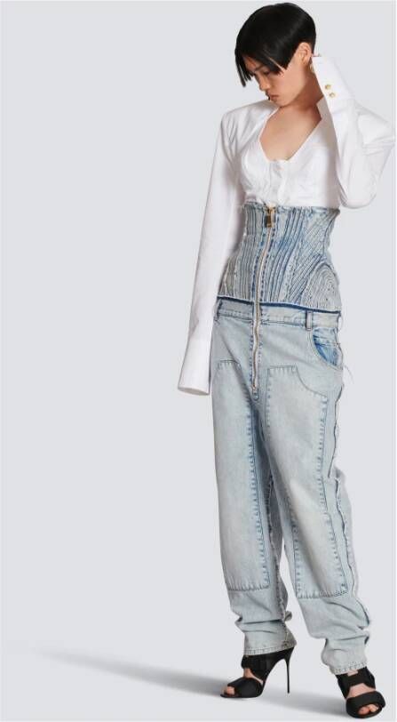 Balmain Katoenen vintage boyfriend jeans Blauw Dames