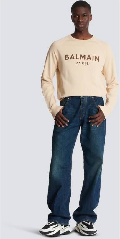 Balmain Paris Print Sweatshirt Beige Heren