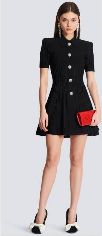 Balmain Ribgebreide mini-jurk Zwart - Foto 2